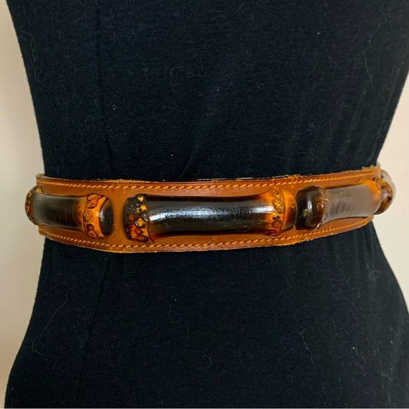 AUTHENTIC Women's VINTAGE GUCCI Brown LEATHER & BAMBOO Designer WAIST BELT Italy - Picture 5 of 7